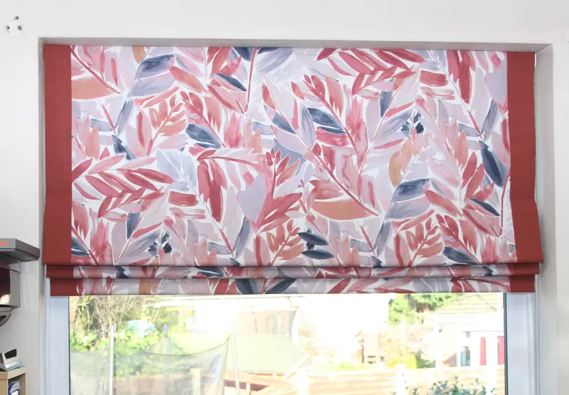 Coral leaf print bespoke Roman blind by Heather Horrocks Leigh