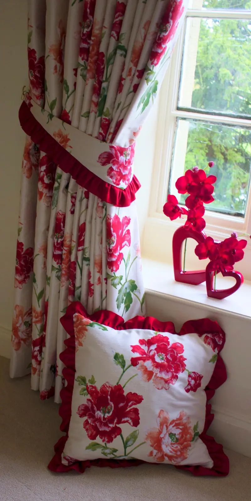 Floral curtain and cushion by Heather Horrocks Leigh