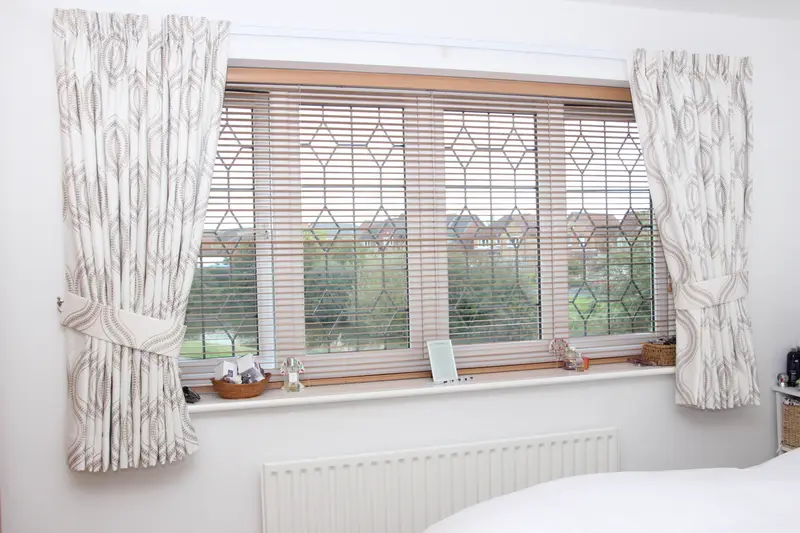 Bedroom curtains with tiebacks measured and made by Heather Horrocks Leigh