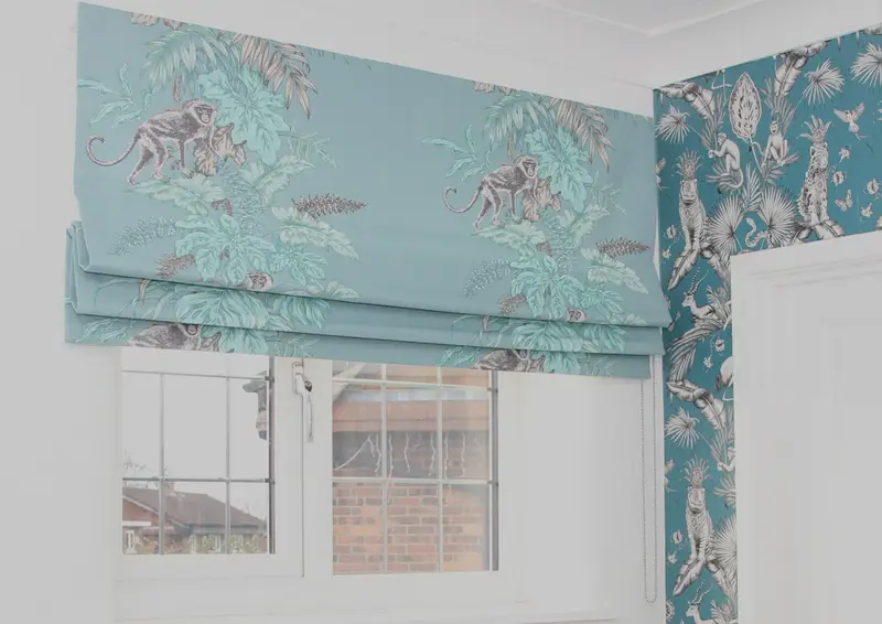 Teal floral Roman blind by Heather Horrocks Leigh