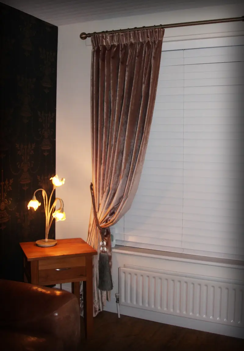 Pencil pleat curtain with tieback by Heather Horrocks Leigh
